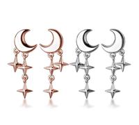 HDGSAFD 2 Paires De Boucles d'oreilles Lune Étoile, Design Créatif, Boucles d'oreilles À La Mode, Pendentif Long, Bijoux pour Femmes