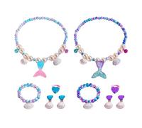 HDGSAFD 2 Pièces Bracelets, 2 Colliers De Pièces, 2 Paires De Boucles d'oreilles Et 2 Anneaux De Pièces, Bijoux pour Enfants, Bijoux Marins, Bijoux Créatifs Mignons.