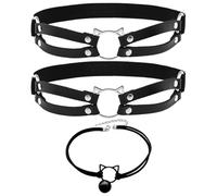 HDGSAFD 2 Pièces De Bas en Cuir, 1 Pièce De Collier Gothique, Anneau De Jambe Gothique, Collier Simple Personnalisé, Porte-Chaussettes De Jambe, Anneau De Cuisse Réglable (Noir).