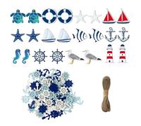 HDGSAFD 24 Pièces De Décorations Nautiques en Bois, 100 Morceaux De Copeaux De Bois De Gouvernail D'Ancre, Décorations À Thème Marin, Souvenirs De Vacances À La Plage.