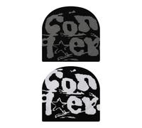 HDGSAFD 2Pcs Y2K Chapeau Tricoté Gothique, Noir Et Blanc, Noir Et Gris, Unisex, Automne, Hiver