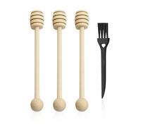 HDGSAFD 3 bâtonnets à miel, 1 brosse de nettoyage, cuillère à miel en bois, mélangeur à miel, bâtonnet rond à miel, mélangeur avec long manche pour doser le miel