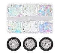 HDGSAFD 3 Boîtes De Flocons De Neige Blancs Et 1 Boîte De Paillettes Nail Art Flocon De Neige, Mini Flocons De Neige, Accessoires Nail Art, Décoration De Table, Décoration Thème Hiver