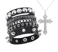 HDGSAFD 3 Bracelets, 1 Collier Croix, Bracelets Empilables, Bijoux De Style Punk, Décorations Personnalisées