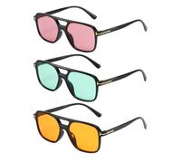 HDGSAFD 3 Paires De Lunettes De Soleil, Design De Verres Colorés, Lunettes De Protection Uv, Adaptées Aux Activités De Plein Air (Noir, Orange).