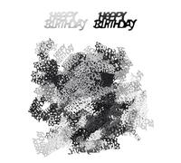 HDGSAFD 30 g de confettis Happy Birthday, noir, argent, plastique, papier, festif avec paillettes noires et argentées, pour anniversaire