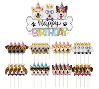 HDGSAFD 33 Pièces D'Insertion De Cartes À Thème De Chien, Décorations De Gâteaux, Insertion De Cartes À Gâteau Mignonne, Accessoires De Gâteaux De Fête.