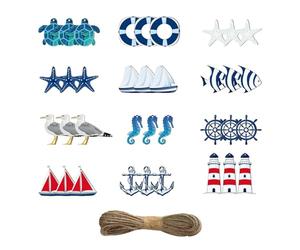 HDGSAFD 36 Pièces De Décorations Nautiques en Bois, Décorations À Thème Marin, Pendentifs De Décoration De Chambre, Mini Pendentifs De Voile, Souvenirs De Vacances À La Plage.