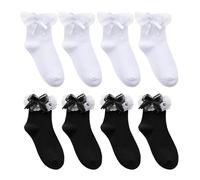 HDGSAFD 4 Paires De Chaussettes À Volants, Dentelle, Nœuds Mignons, Mollets Douces, Filles