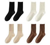 HDGSAFD 4 Paires De Chaussettes Plissées Pour Femmes, Chaussettes Décontractées Simples, Chaussettes Rétro, Chaussettes En Coton Doux, Chaussettes Chaudes