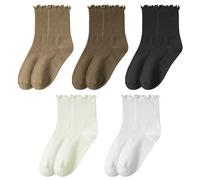 HDGSAFD 5 paires de chaussettes à volants, chaussettes à volants pour femme, chaussettes à volants pour femme, chaussettes d'été fines avec volants, chaussettes tricotées douces et respirantes,