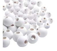 HDGSAFD 50Pcs 2Cm Perles en Bois Et 100Pcs 1Cm Perles en Bois, Matériaux De Bijoux Faits À La Main, Perles en Bois avec Trous, Matériaux De Perles Rondes