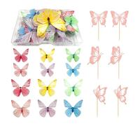 HDGSAFD 72 pièces de décoration de gâteau Papillon et 6 Inserts, Ornements d'arrangement d'anniversaire, Formes élégantes colorées, Accessoires de décoration de fête.