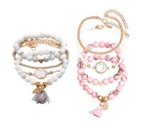 HDGSAFD 8 Pièces De Bracelets De Perles, Bracelets Empilés De Perles De Verre, Accessoires De Mode Personnalisés, Les Femmes Portent des Pièces Assorties (Blanc, Rose).