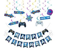 HDGSAFD 9 Pièces D'Ornements Suspendus en Spirale, 1 Morceau De Drapeau De Joyeux Anniversaire, Thème De La Machine De Jeu De Garçon Pending Décoration, Ornements De Fête d'anniversaire pour Enfants.