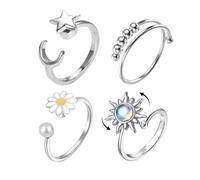 HDGSAFD Anneaux Métalliques Ouverts 4 Pièces, Anneaux Réglables, Anneaux De Style Créatif, Anneaux Simples Et À La Mode