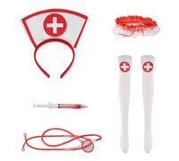 HDGSAFD Bandeau 1 Pièce, Stéthoscope 1 Pièce, Anneau De Jambe 1 Pièce, Stylo 1 Pièce Et 1 Paire De Chaussettes De Jambe, Accessoires De Rôle, Costumes De Fête, Costumes D'Infirmière.