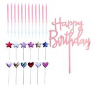 HDGSAFD Bougies 12 Pièces, Carte d'anniversaire 1 Pièce, Cartes Étoiles 6 Pièces Et Cartes Cœur 6 Pièces, Décorations De Gâteau d'anniversaire, Fournitures De Fête
