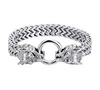 HDGSAFD Bracelet avec tête de loup pour homme - Chaîne en alliage personnalisée, style rétro avec double loup, bijoux créatifs en métal, Taille unique, Métal