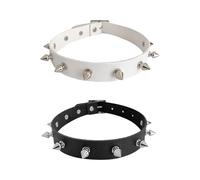 HDGSAFD Colliers en Cuir PU 2 Pièces, Colliers À Rivets, Colliers À La Mode, Accessoires De Style Punk, Accessoires Vestimentaires (Noir, Blanc)