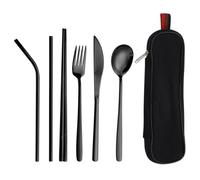 HDGSAFD Couverts Portables 7 Pièces, Couverts en Acier Inoxydable, Ensemble De Couverts Réutilisables Et Multifonctionnels pour Le Travail, L'École, Le Camping