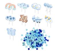 HDGSAFD Inserts De Gâteau pour Bébé, 18 Pièces, 15G, Confettis Bleus, Mignons, Dessin Animé, Décorations De Fête Prénatale