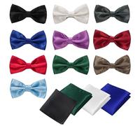 HDGSAFD Lot de 10 nœuds papillon multicolores, 4 mouchoirs de poche, nœud papillon pour homme, couleur unie, réglables, nœud papillon pré-noué, convient pour les occasions formelles, multicolore, ein