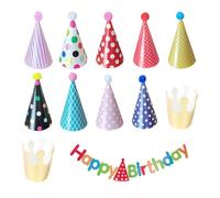 HDGSAFD Lot de 11 chapeaux de fête d'anniversaire avec 1 drapeau, ensemble d'accessoires de chapeau d'anniversaire, chapeaux de fête en forme de cône, chapeau d'anniversaire en peluche, décoration de