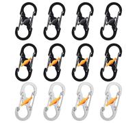 HDGSAFD Lot de 12 mini mousquetons - Boucle de protection contre le vol à fermeture éclair - Mousqueton de sac à dos - Carabiner - S - Noir, Blanc, Noir