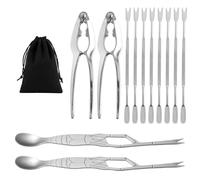 HDGSAFD Lot de 12 outils de ramassage pour crabe, 1 sac de rangement, ciseaux à crabe en acier inoxydable, outils pour manger des fruits de mer, ciseaux à viande de crabe