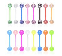 HDGSAFD Lot de 16 piercings de langue colorés en acrylique avec paillettes, bijoux de piercing de langue personnalisés, Acrylique