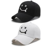 HDGSAFD Lot de 2 casquettes de baseball, chapeaux de loisirs Smiley, chapeaux de soleil à large bord, chapeaux pour hommes et femmes, chapeaux de protection solaire pour l'extérieur, casquettes de