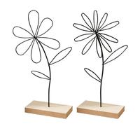 HDGSAFD Lot de 2 décorations florales en fer forgé - Décoration florale avec fond en bois - Fleur simple en fer forgé - Convient pour chambre à coucher, salon