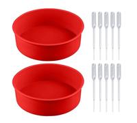 HDGSAFD Lot de 2 moules de cuisson ronds en silicone, 10 compte-gouttes, antiadhésifs, rouge
