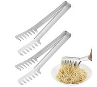 HDGSAFD Lot de 2 pinces à pâtes, pinces de cuisine, acier inoxydable, 24 x 3,8 cm, argenté, moderne