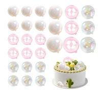 HDGSAFD Lot de 27 boules de décoration de gâteau - Accessoires de décoration de gâteau - Boules de gâteau pastel - Inserts transparents - Accessoires décoratifs pour gâteau (rose, transparent, blanc)