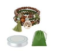 HDGSAFD Lot de 4 Bracelets en Perles de Bois, Corde à Perles, Sac de Rangement - Style Ethnique Bohème Avec Glands, Extensible - Cadeau de Bijoux