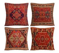 HDGSAFD Lot de 4 housses de coussin décoratives en lin peint à motif rétro pour canapé et salon (coussin non inclus)