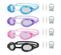 HDGSAFD Lot de 4 lunettes de natation pour enfants avec 4 jeux de bouchons de nez et clips d'oreille, lunettes de natation étanches en silicone réglables, pour plage, piscine, parc aquatique