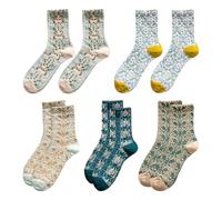 HDGSAFD Lot de 5 paires de chaussettes pour femme - Chaussettes à fleurs - Chaussettes longues en tricot - Chaussettes d'été pour femme avec motif marguerite - Chaussettes pour femme avec longueur