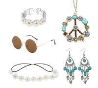 HDGSAFD Lot de 6 Accessoires Hippie, Vêtements des Années 60 et 70 pour Femme, Mode Colorée pour Carnaval, Festivals de Musique et Fêtes, Multicolore, Taille Unique