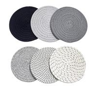 HDGSAFD Lot de 6 Sets de Table Ronds, Anti-Brûlure, Tapis Tissés Antidérapants, Polyvalents, Réutilisables, Adaptés pour la Cuisine et les Fêtes, Gris/Noir, Diamètre 18,5 cm