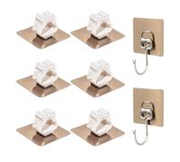 HDGSAFD Lot de 6 supports pour balai à franges - 2 crochets dorés - Porte-balai sans perforation - Clip auto-adhésif - Étagère de rangement pour outils de nettoyage - Crochet mural pour serpillère -