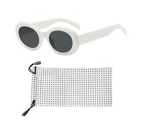HDGSAFD Lunettes de Soleil Ovales Rétro Blanches pour Femme avec Poche