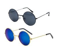 HDGSAFD Lunettes Pour Adultes 2 Pièces, Lunettes De Soleil Rondes, Lunettes De Soleil Rétro En Métal, Lunettes D'Extérieur, Lunettes De Soleil Classiques