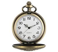 HDGSAFD Montre de poche vintage à quartz avec chaîne, chiffres romains et gravure - bronze, marron, marron, Vintage