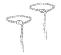 HDGSAFD Pack De 2 Ceintures Strass Argentées, Ceintures Réglables, Ceintures Élées Pour Femmes, Ceintures Décoratives, Ceintures Brillantes