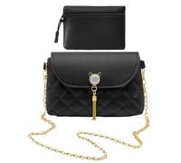 HDGSAFD Sac Noir Femme, 1 Sac Bandoulière Chaîne, 1 Petit Porte Monnaie, Sac À Main Femme, Sac Rendez-Vous, 19,4 x 12 cm