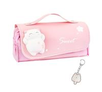 HDGSAFD Trousse à Crayons Chat avec Pendentif, 3 Compartiments, Sac de Rangement Portable de Papeterie, Fournitures Scolaires de Dessin Animé