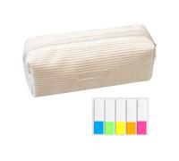 HDGSAFD Trousse en velours côtelé avec 100 autocollants d'index - Grande trousse de papeterie unie - Avec fermeture éclair - Sac de rangement polyvalent, Blanc laiteux